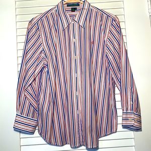 Ralph Lauren red, white, blue button down. Long sleeves. Petite large. Cotton.